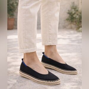 Rothy’s Black Knit Espadrille Flats 10 Washable Sustainable Comfort Quiet Luxury